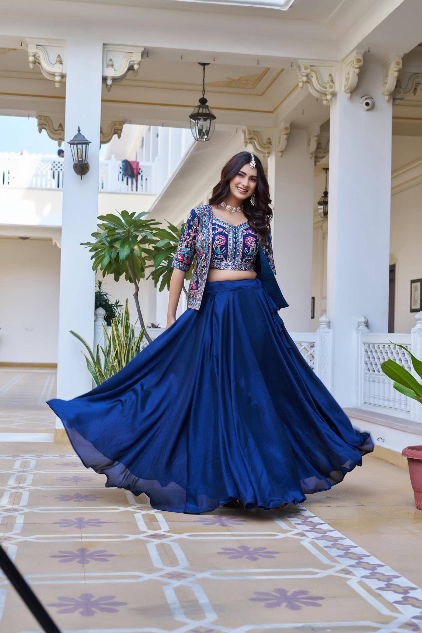 Ram 142 Vichitra Blue Bollywood lehenga choli manufacturer